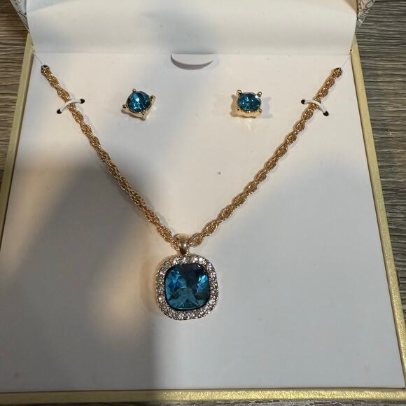 Charter Club Blue Gold Necklace and Earring Set NIB - Picture 2 of 8